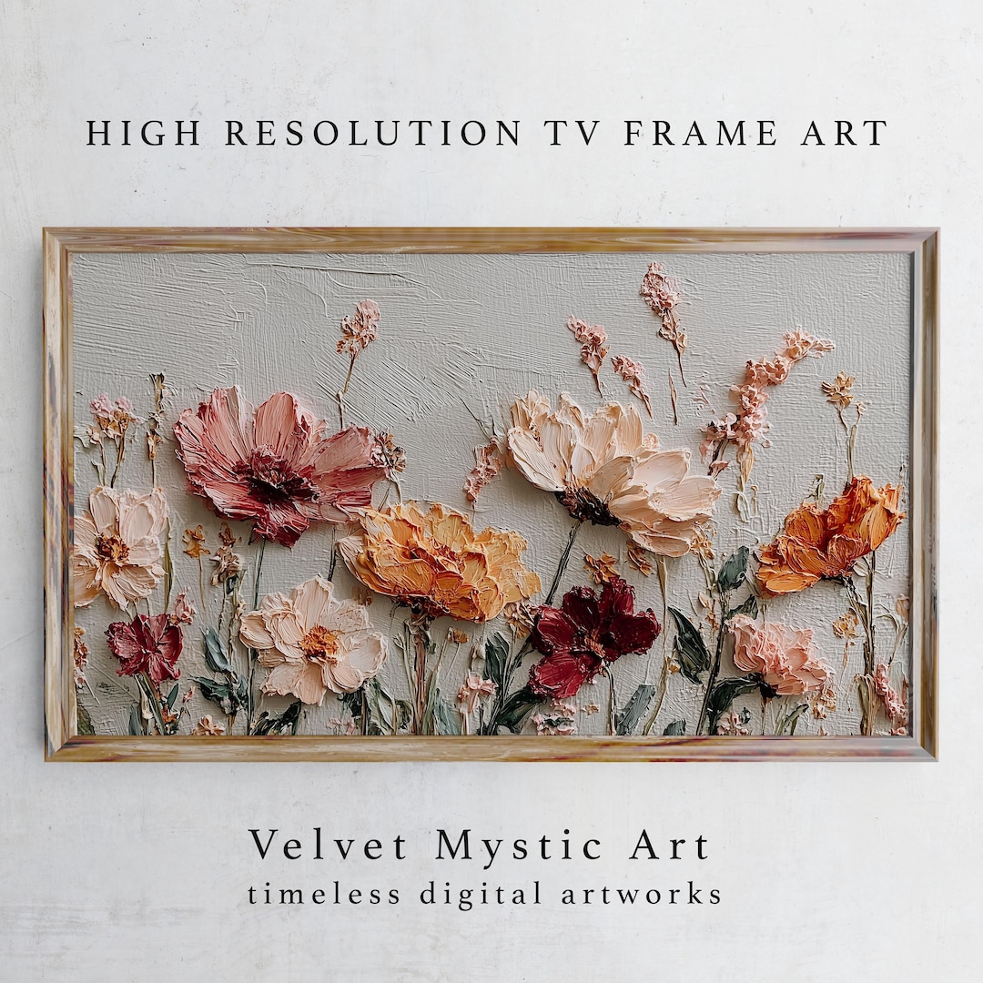 Textured Floral Samsung Frame TV Art, Vintage Meadow Painting (Digital Download)