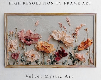 Getextureerde bloemen Samsung-frame tv-kunst, vintage weideschilderij (digitale download)
