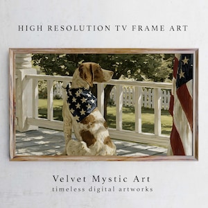 English Pointer Samsung Frame TV Art,  Patriotic Hunting Dog Decor, American Flag 4th of July Farmhouse, Digital Download