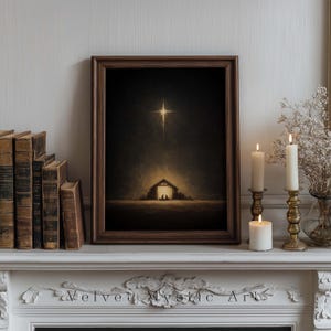 Betlehems stjärnfödelsetryck, vintage Holy Night-krybbscen (digital nedladdning)