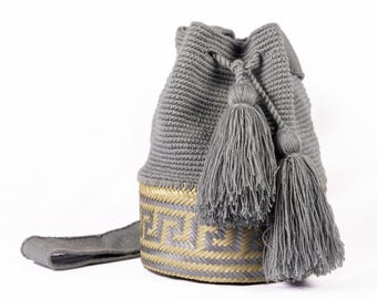 Grey & taupe woven boho purse