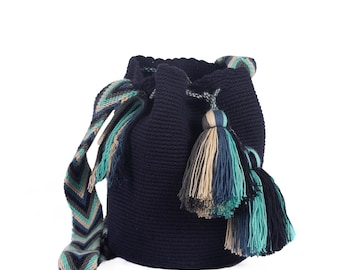 Navy & aqua chevron boho purse