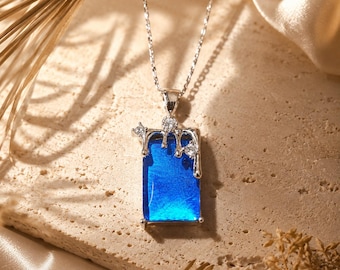 Real Blue Morpho Wing Necklace, Sterling Silver Art Nouveau Bridal Gift