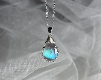 Morpho Butterfly Sterling Silver Teardrop Necklace | Gradient Jewelry
