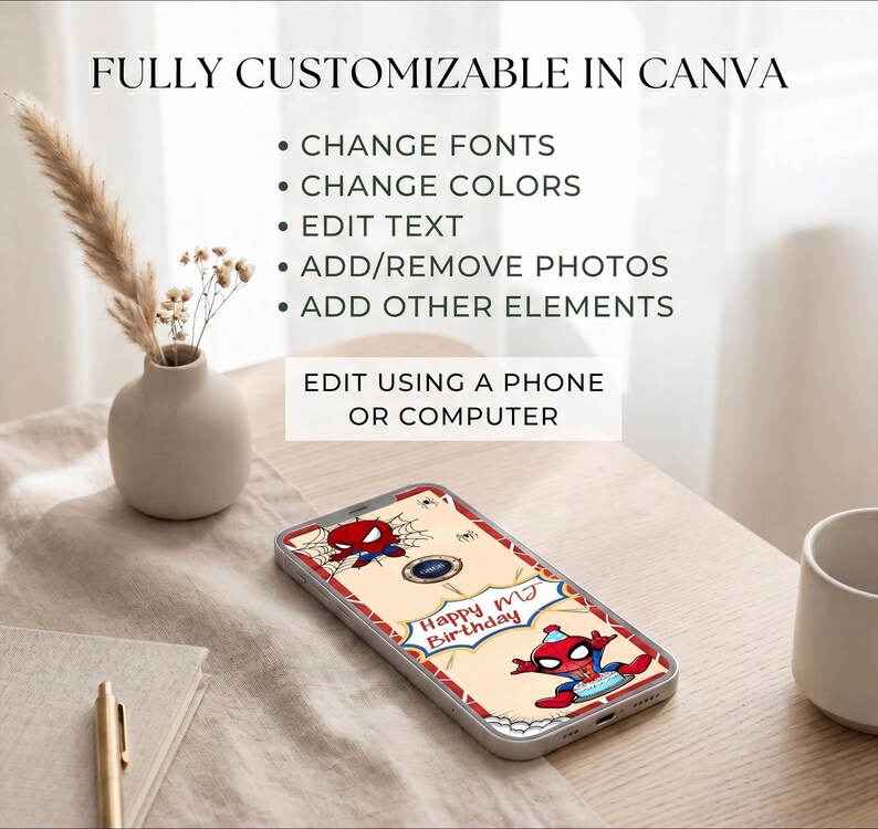 Kryssningsdörrbanderoll | Kryssningsdekor | Personlig kryssningsdörrdekor | Canva-mall | Spiderman | Födelsedag | Redigerbar mall bild 4