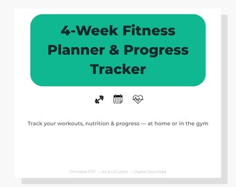 4-Wochen Fitness Planer Green Edition | Workout Journal, Fortschritt Tracker, Fitness Printable