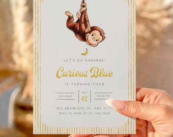 Curious George Birthday Invitation: Editable Monkey Party Template (5x7, Digital Download)