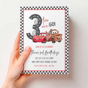Cars 3rd Birthday Invitation, Lightning McQueen Theme (Digital Invite Template 5x7" Canva Editable)