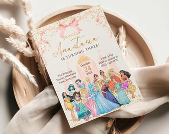 Princess Birthday Invitation, Editable Sparkle Gold (Digital Download)