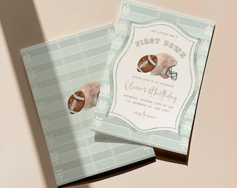 Football 1st Birthday Invitation Template, Editable Canva Invite