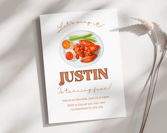 Chicken Wings Birthday Invitation, Boys Party, Editable Canva Template (Digital Download)