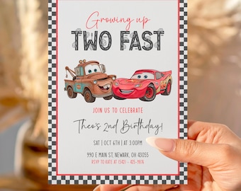 Lightning McQueen Birthday Invitation, Two Fast Party (Canva Editable)