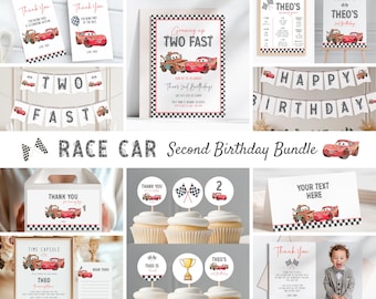 Watercolor Cars Birthday Party Bundle, Editable Racing Theme