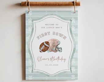 Football 1st Birthday Welcome Sign, Watercolor First Year Down (Instant Download)