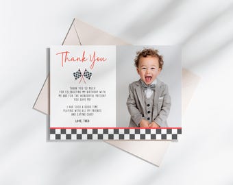 Race Car Birthday Thank You Card with Photo (Canva Template)