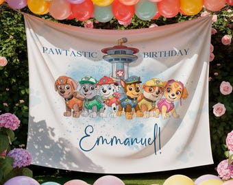 Paw-ty Birthday Banner, Watercolor Puppy Party Decor (Digital Download Canva Template)