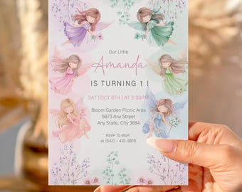 Boho Fairy First Birthday Invitation: Enchanted Garden Party Invite (Canva Template)