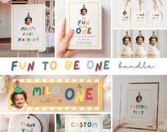 Fun to Be ONE Birthday Bundle | Editable Canva Templates | Instant Download