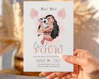 Moana Birthday Invitation Template, Tropical Polynesian Party (Canva Digital Download)
