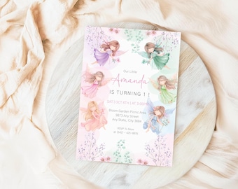 Boho Fee Einladung zum Geburtstag: Zauberhafte Gartenparty einladen (Canva Template)