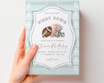 First Down Football 1st Birthday Invitation Template (Editable Canva Design)
