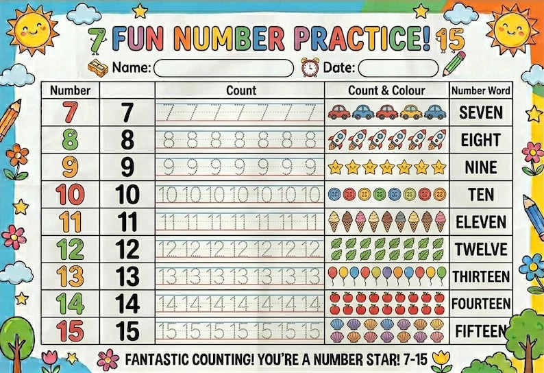 Number Single 15 Number 1 - 15 Worksheets | PDF | PNG - Etsy