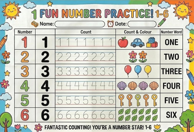 Number 1 - 15 Worksheets | PDF | PNG - Etsy