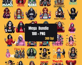 Horror Halloween Character MAMA Family PNG Bundle, Halloween Killer Mama Svg, Halloween Mama Clipart Design png,10+PNG Horror Mama Bundle,
