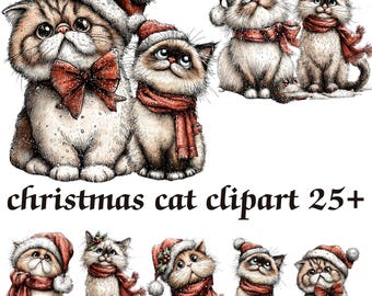 Whimsical Christmas Cat Clipart | Cute Holiday Cats PNG Bundle | Festive Cat Illustrations | Digital Download