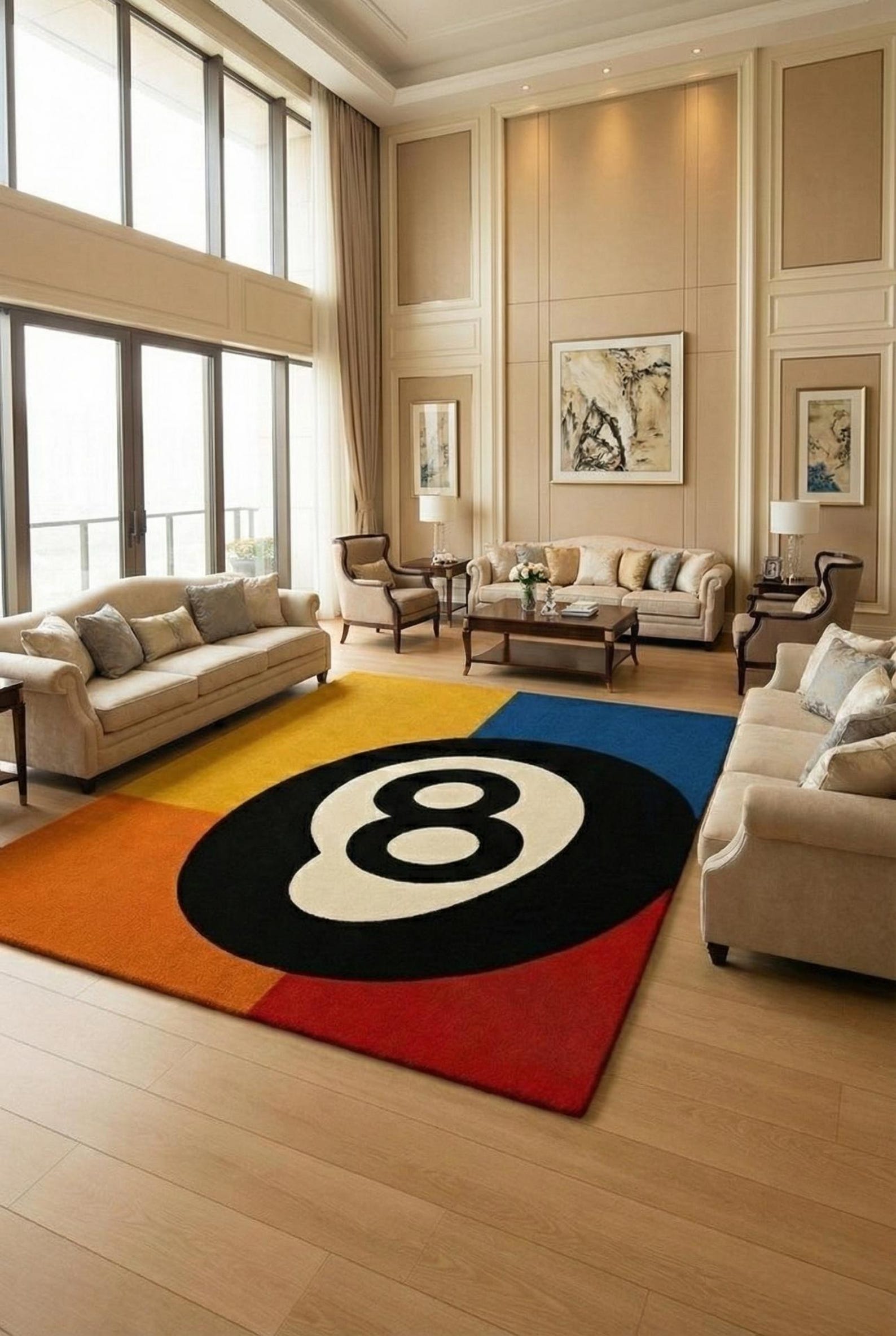 8 Ball Tufted Wool Rug | Handmade Colorful Streetwear Carpet - Etsy