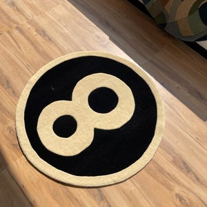 8 Ball Round Rug, Billiard Pool Table Room Decor, Black Beige Carpet