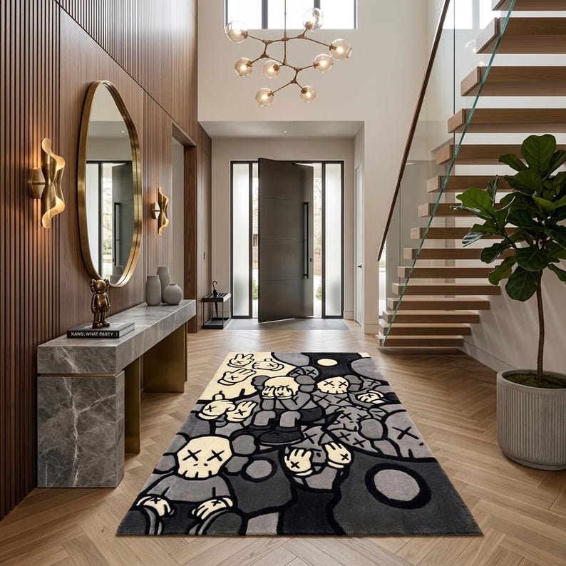 KAWS Inspired Hand Tufted Rug, Street Art Area Rug, Hypebeast Room Decor, Modern Graphic Carpet, Custom Tufted Rug, Urban Art Floor Mat image 3