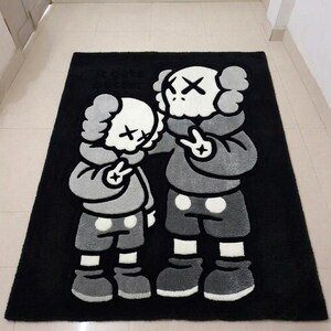 Large handmade hand tufted cartoon area rug featuring black and white character design, custom tufted rug, hypebeast room decor, aesthetic bedroom rug, streetwear inspired carpet, soft plush handmade floor mat, modern living room rug, gamer room decor, luxury tufted carpet, unique home decor gift, premium acrylic yarn rug, custom size area rug, black white statement rug, cozy bedroom carpet, trendy floor covering, handmade artistic rug for home decoration