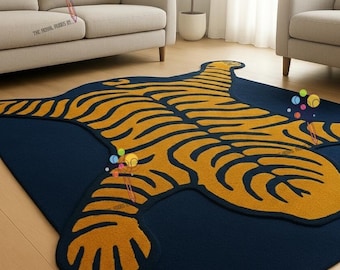 Handmade Tiger Rug: Wool Animal Print Carpet, Modern Accent