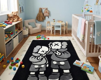 Kaws Style Cartoon Rug 4x6 FT, Handmade Tufted Area Rug, Hypebeast Bedroom Decor, Custom Floor Carpet, Modern Living Room Rug, Streetwear