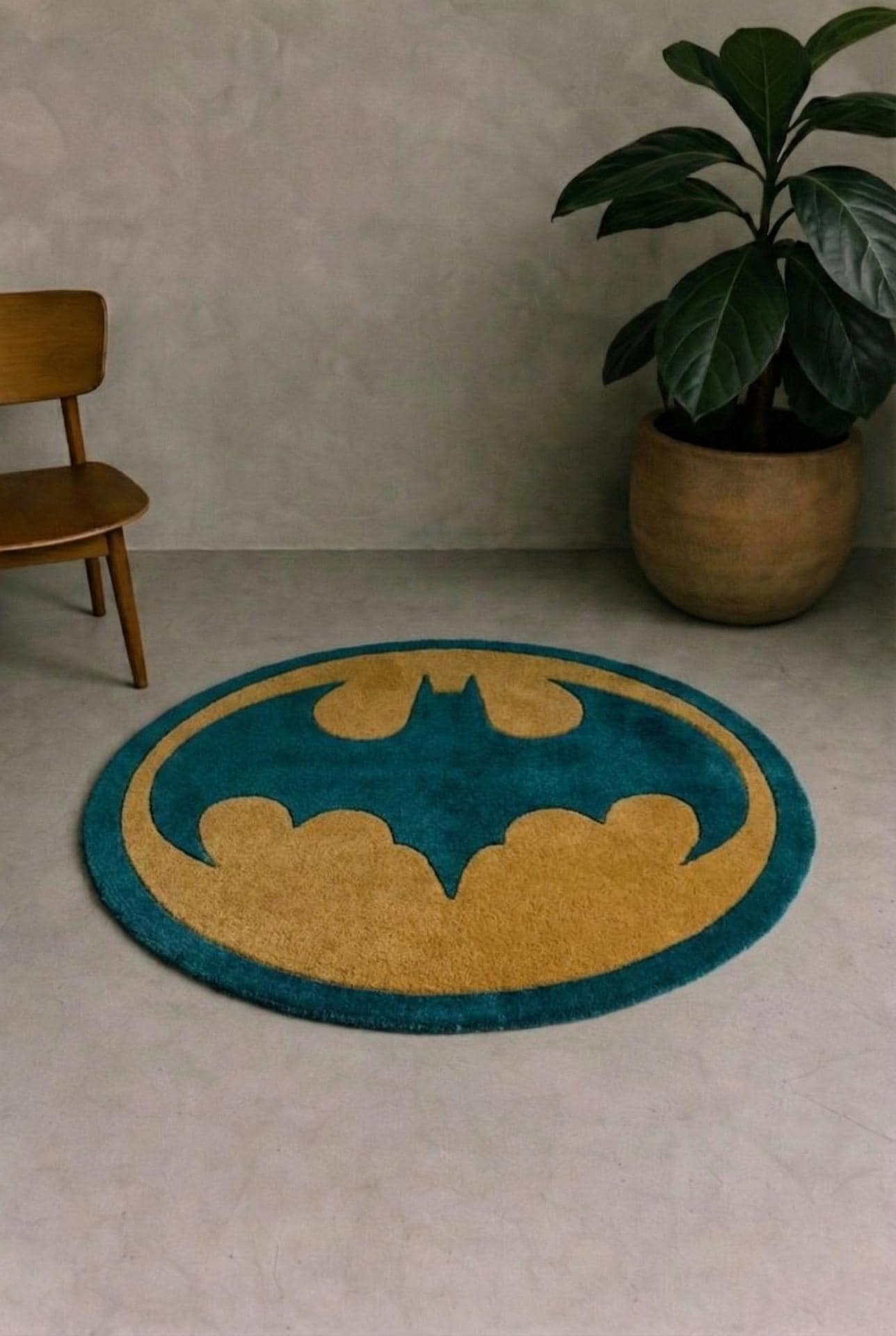 Bat Inspired Rug Round Superhero Style Carpet Black Yellow Gaming