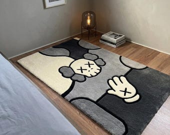 Von KAWS inspirierter Teppich, 60 x 120 cm, Getufteter Schädelteppich, Streetwearzimmerdekor, Hypebeastteppich, Modernes Schlafzimmerteppich, Gamerraummatte