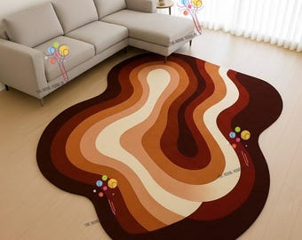 Retro Wave Wool Rug | Irregular Abstract Earth Tones Carpet