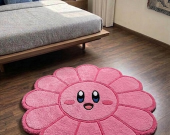 Pink Flower Rug: Tufted Daisy Carpet for Kawaii Room Decor