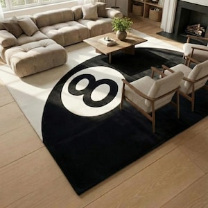 Tapis touffeté fait main à 8 boules | Tapis moderne noir et blanc