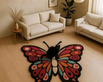 Butterfly Rug | Handmade Wool Tufted Carpet, Kids Room Decor