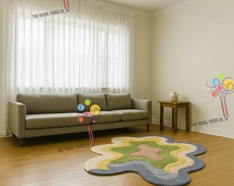 Abstract Multicolor Wool Rug - Irregular Tufted Carpet