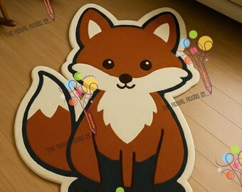 Tapis renard fait main : tapis animalier capitonné, décoration de chambre d'enfants