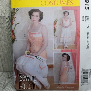 May include: A sewing pattern for a vintage-style costume. The pattern includes instructions for making a corset and a skirt. The pattern is for sizes 14-16-18-20-22. The pattern is by Angela Clayton.