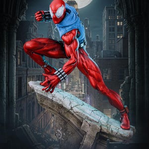 Scarlet Spider Ben Reilly Hooded Web Hero STL – Dynamisk superhjältestaty – Högdetaljig 3D-utskriftsmodell