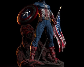 Modelo STL de Supersoldado Patriótico para Impresión 3D de Héroe Escudo Clásico
