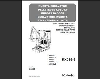 Kubota KX016‑4 excavator spare parts list manual pdf – ebook instant download, English language