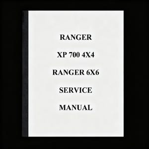 May include: A white service manual with black text on a black background. The text reads "RANGER XP 700 4X4, RANGER 6X6, SERVICE MANUAL". The manual has a black spine.