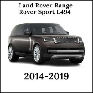 Peut inclure: Un SUV Land Rover Range Rover Sport L494 marron foncé. L'image comprend le texte "Land Rover Range Rover Sport L494" et "2014-2019". Le véhicule a des roues argentées et un pare-chocs avant argenté.