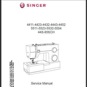 May include: A Singer service manual with a line drawing of a sewing machine. The manual's cover includes the Singer logo, model numbers, and the words "Service Manual."